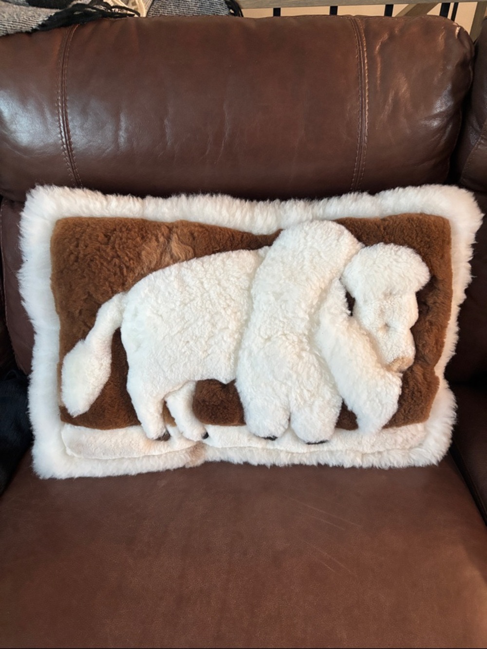 Plush White and Brown Alpaca Throw Pillow